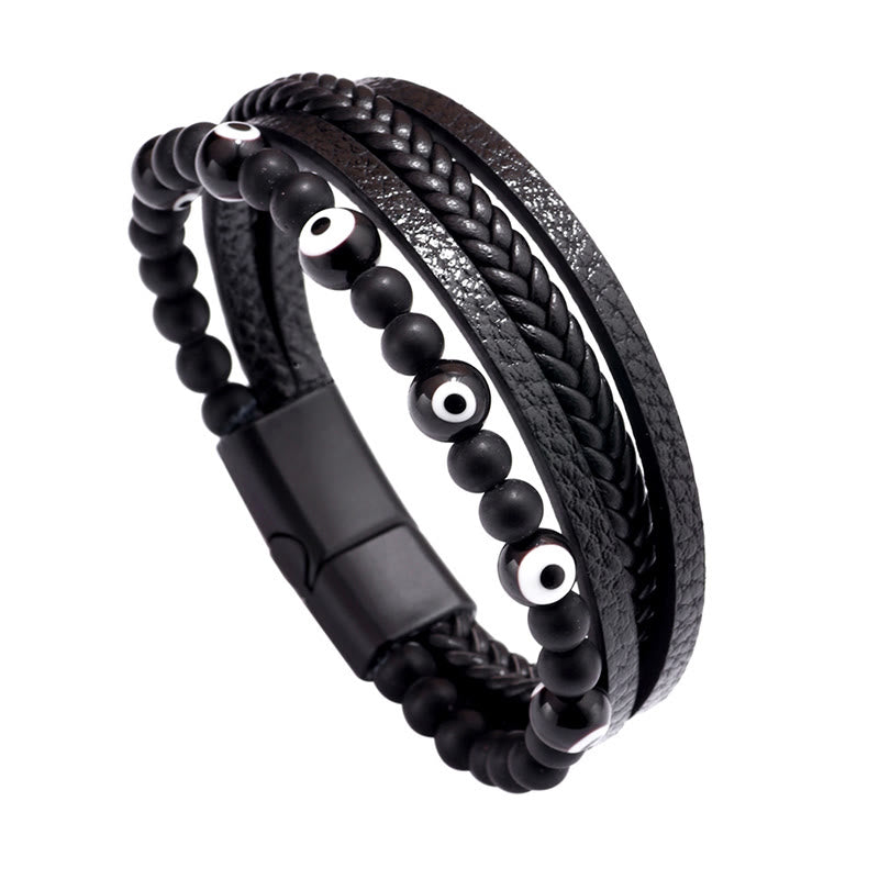 Pulsera trenzada multicapa con cuentas y protección de ojo de tigre y piedras de Buda