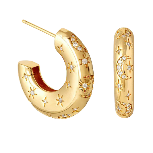 Moon and Stars Dome Hoops - Touch Bling