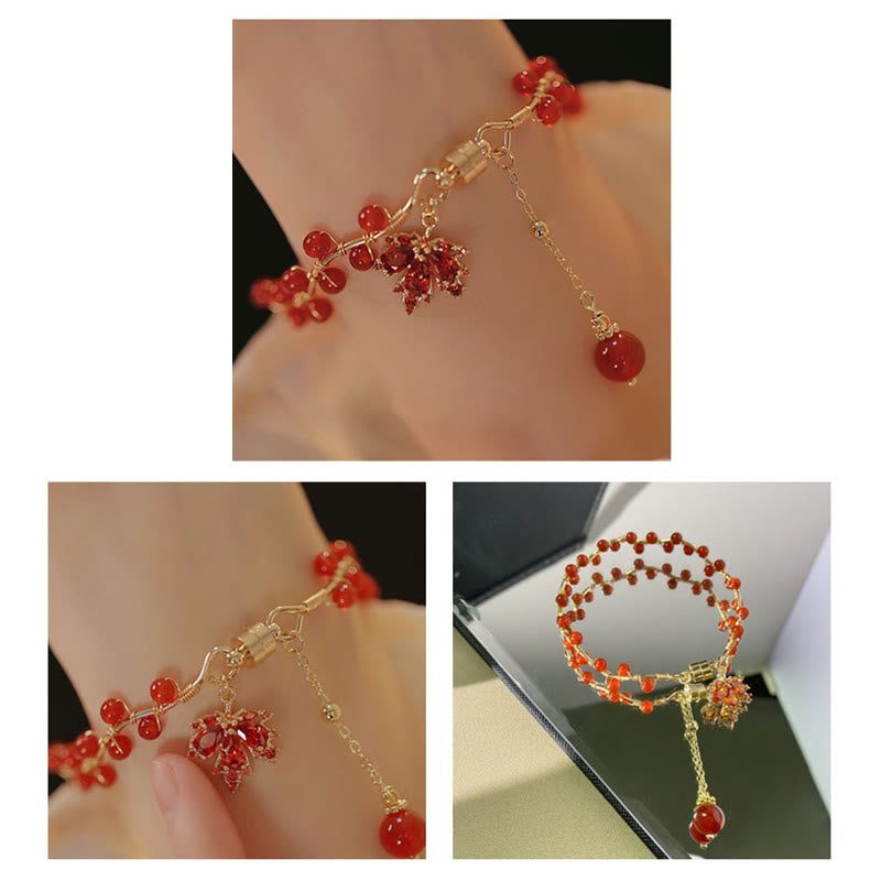 Buddha Stones Rotes Ahornblatt Glücksbringer Armband