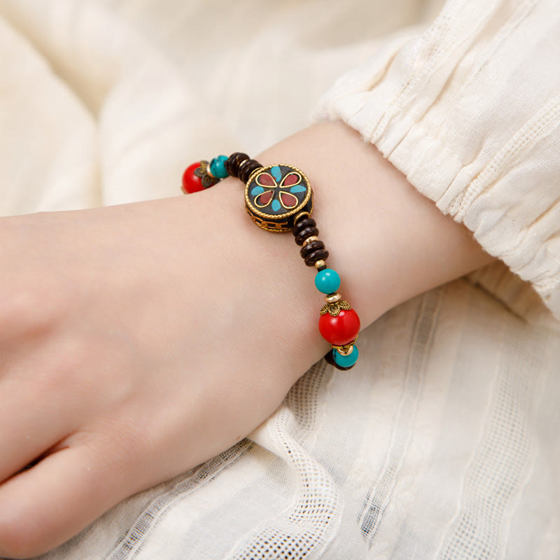 Armband mit tibetischen Buddha-Steinen, Türkis, Om Mani Padme Hum, Schutz und Stärke