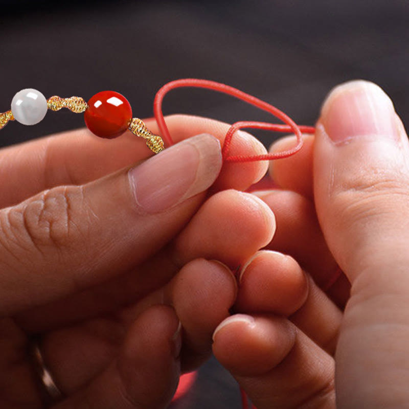 Buddha Stones Natürlicher roter Achat Katzenauge Ruhiges geflochtenes Armband mit Halskette und Anhänger