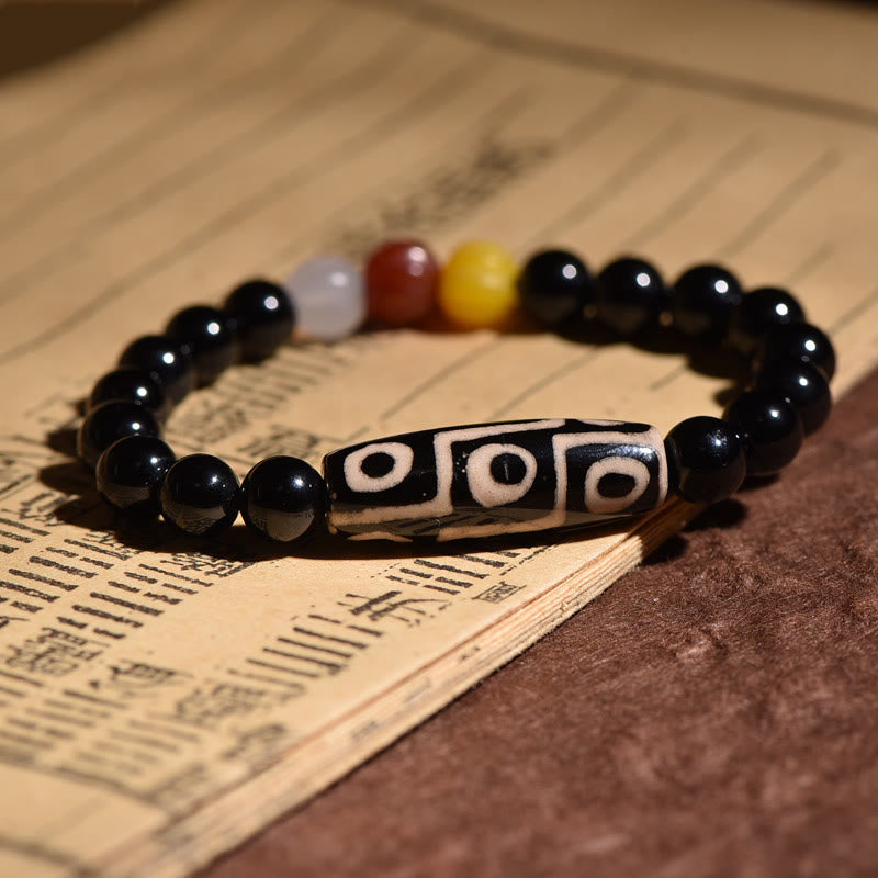 Pulsera tibetana de cuentas Dzi de nueve ojos con piedras de Buda y poder de la riqueza