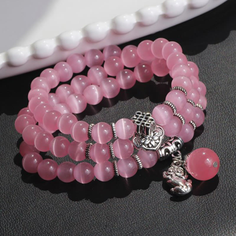 Pulsera triple vuelta con soporte PiXiu de ojo de gato y piedras de Buda