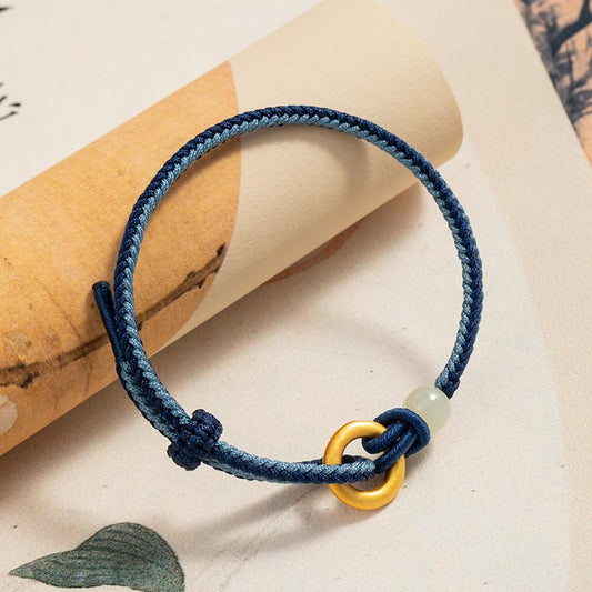 Pulsera de la fortuna con cuerda de jade hetiano y hebilla de paz de plata esterlina 999 con piedras de Buda