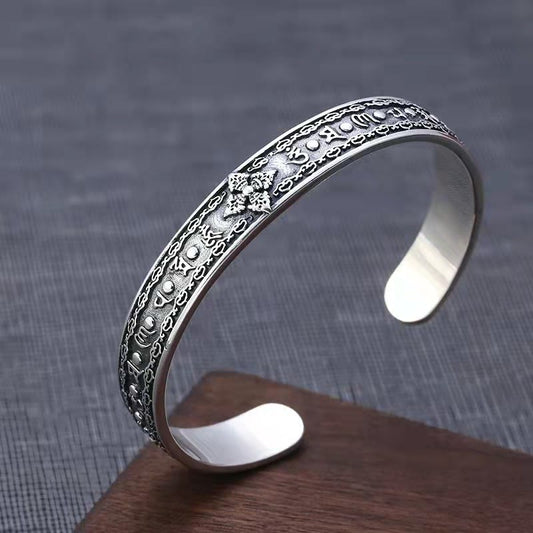 Brazalete de sabiduría con piedras de Buda en plata de ley 925 con Om Mani Padme Hum y doble Dorje grabado