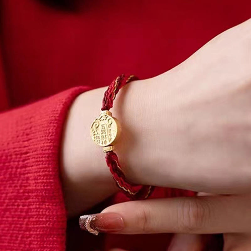 Pulsera trenzada hecha a mano con nudo de reencarnación y protección de los dioses de la riqueza, piedras de Buda y cinco direcciones