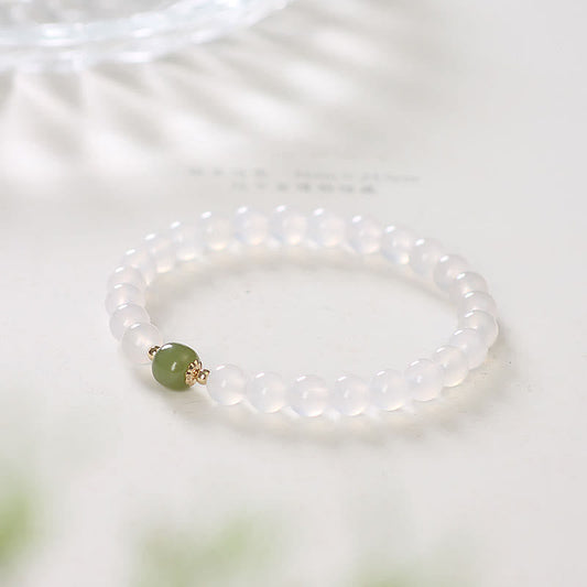 Pulsera de jade y ágata blanca natural con piedras de Buda