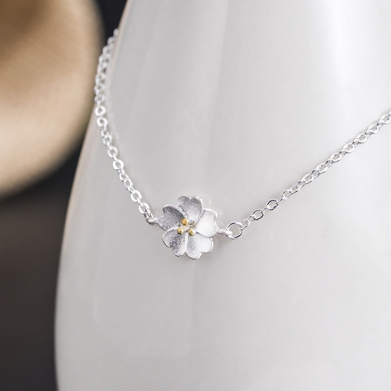 Pulsera de cadena con bendición de flor de cerezo y piedras de Buda en plata de ley 925