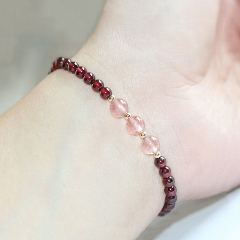 Pulsera de piedra de Buda con cuarzo fresa y granate natural