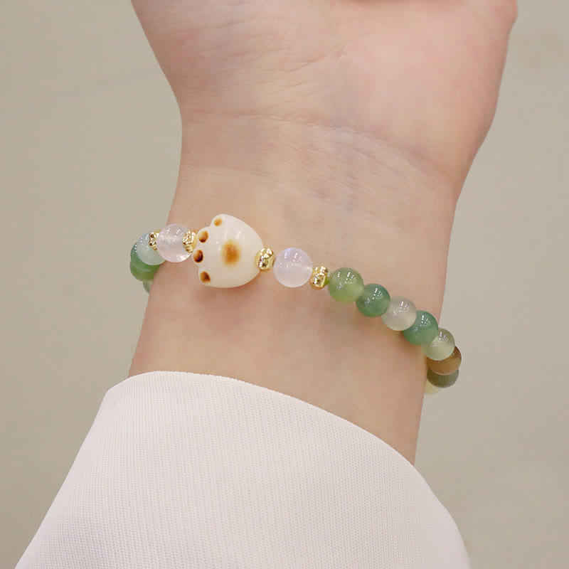 Pulsera de soporte con piedras de Buda, ágata verde, piedra solar, ojo de gato, semilla de Bodhi y pata de gato