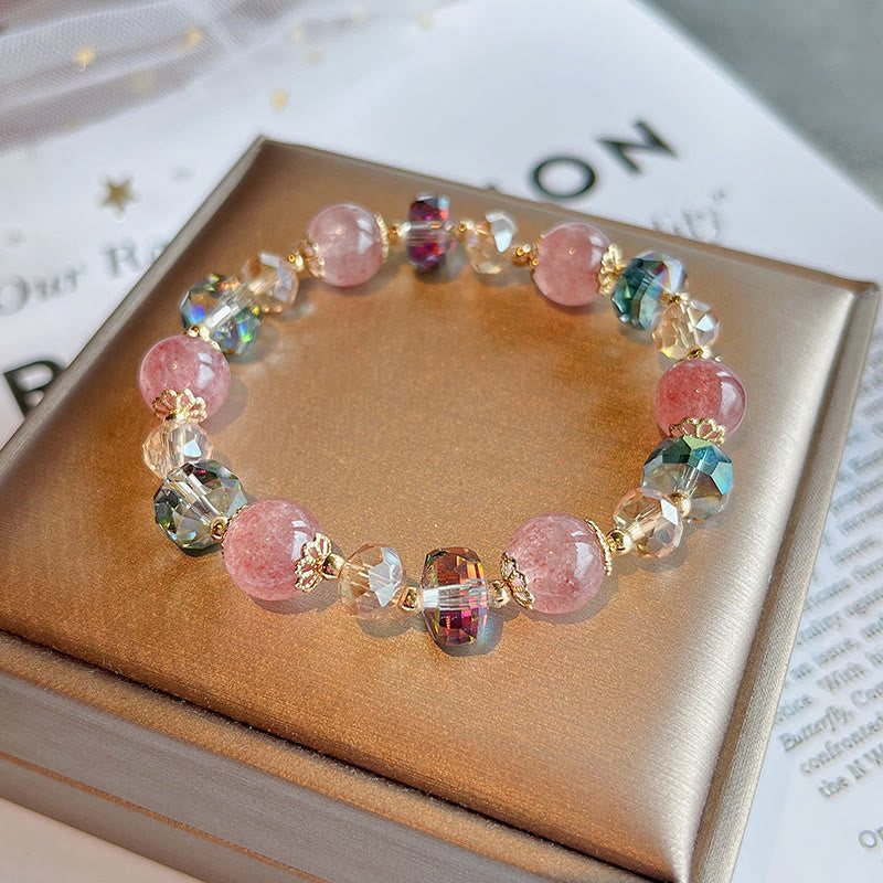 Pulsera positiva de cristal colorido de cuarzo fresa natural con piedras de Buda