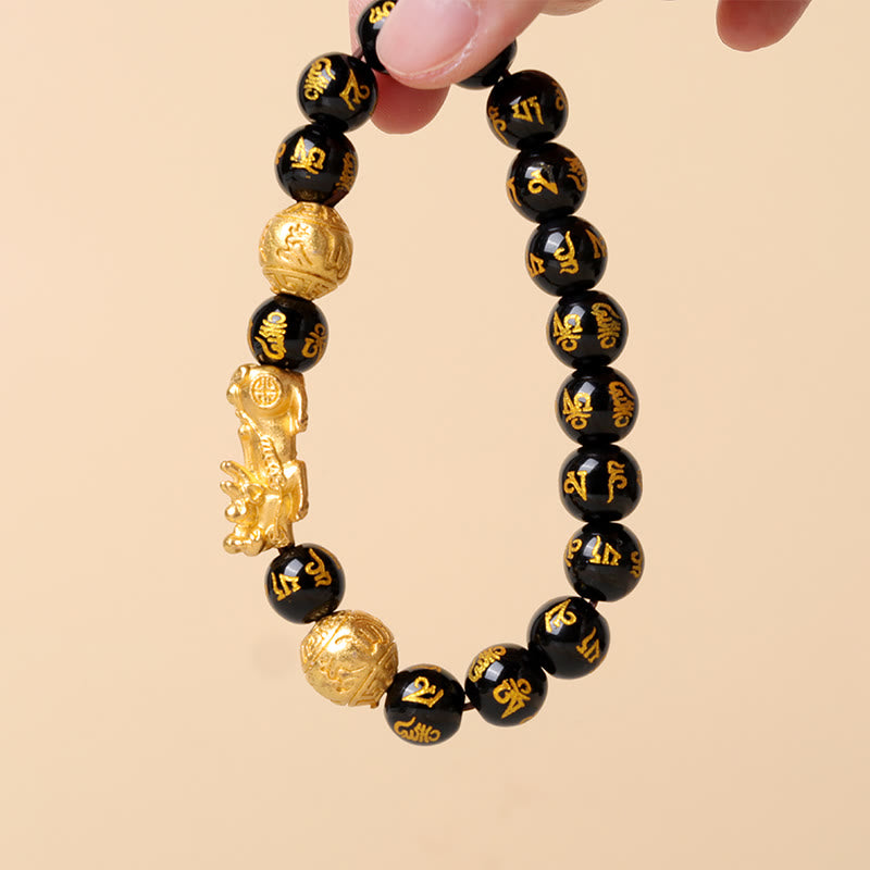 Buddha Stones FengShui PiXiu Obsidian Reichtum Armband