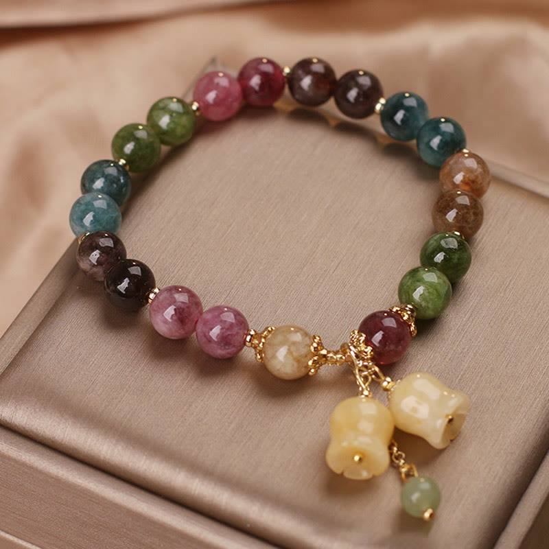 Pulsera de amor con cuentas de flor de turmalina natural y colorida de Buddha Stones