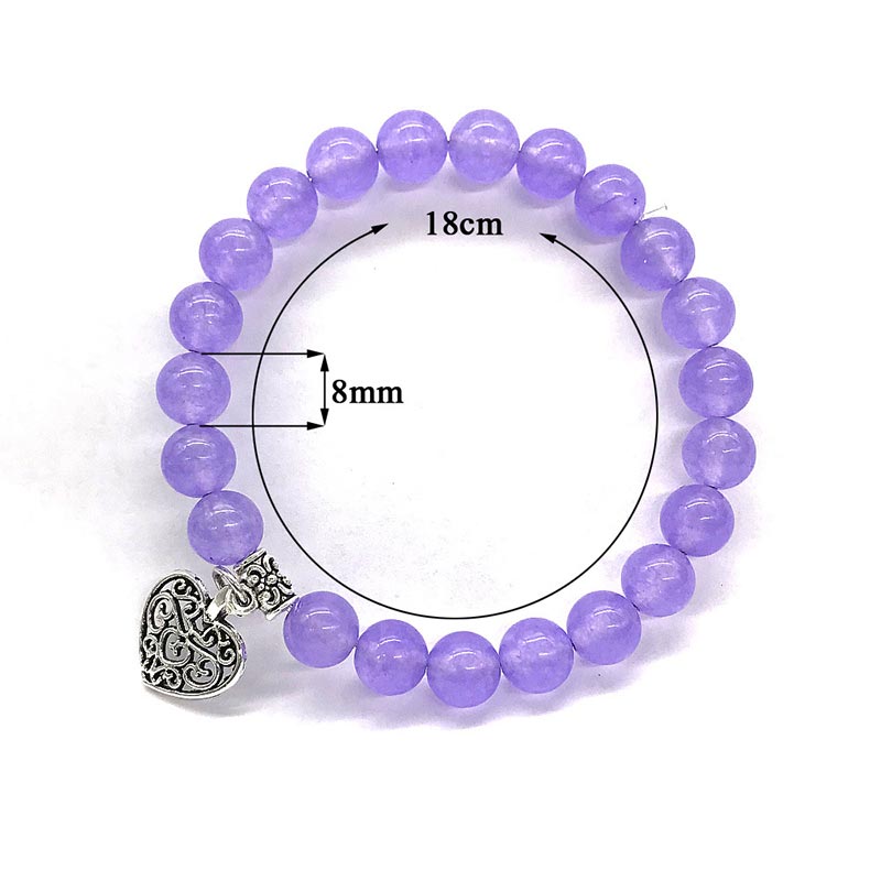 Natural Gemstone Lucky Love Heart Charm Stretch Bracelet