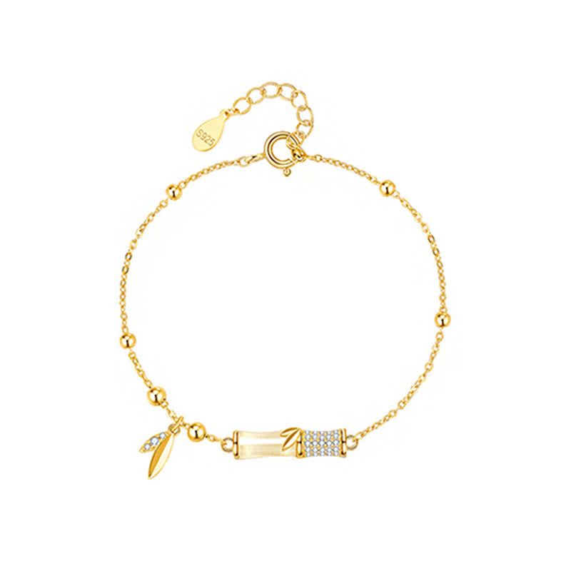 Pulsera de la suerte con piedras de Buda, plata de ley 925, chapada en oro de 18 quilates, jade blanco, bambú y circón.