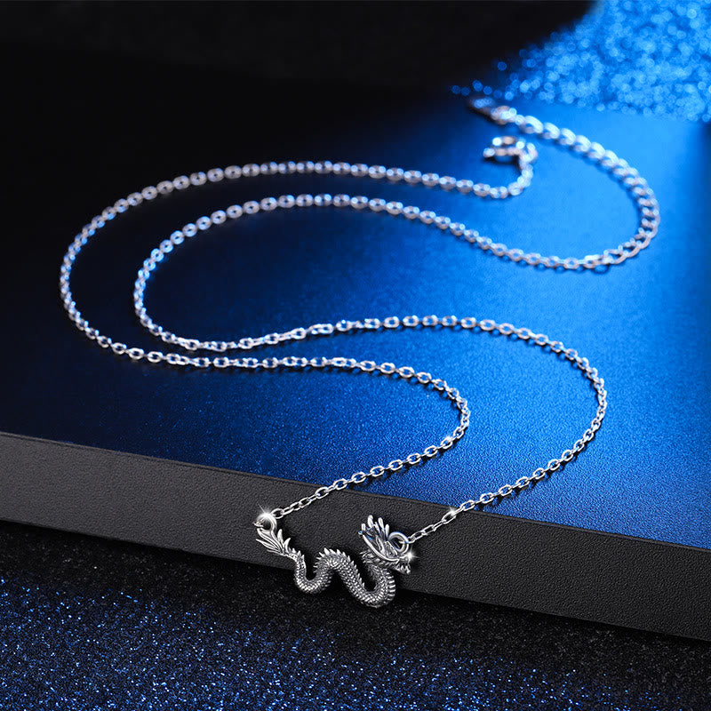 Collar con colgante de cadena de protección del dragón auspicioso del Año del Dragón en plata de ley 925 con piedras de Buda