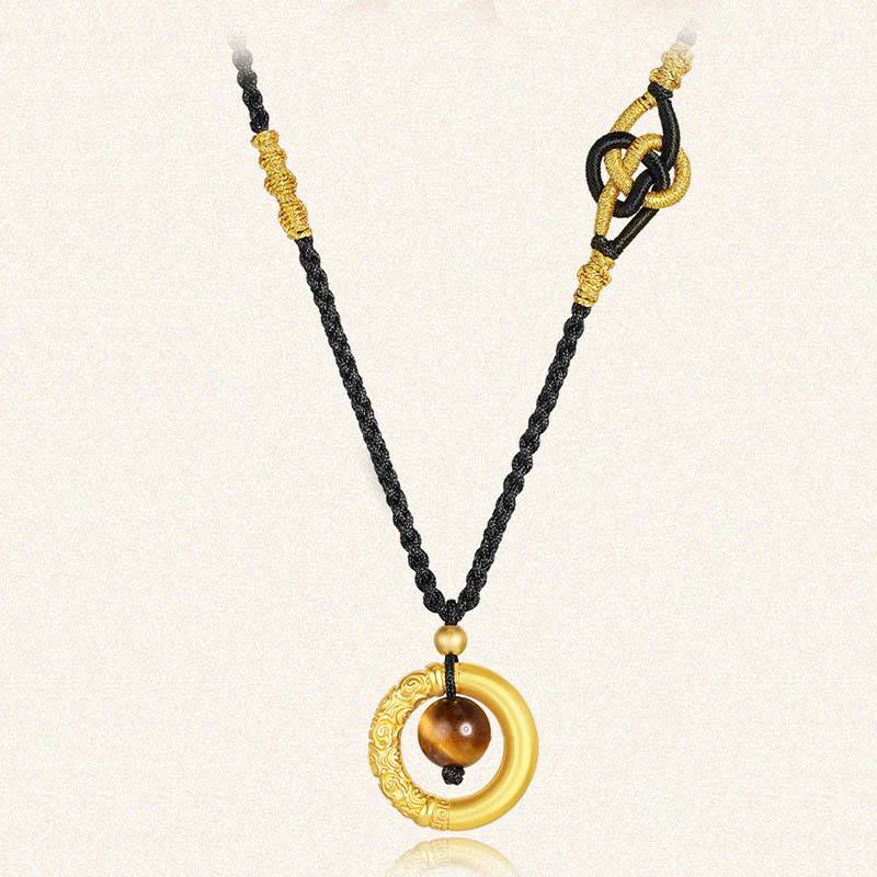 Collar con colgante de piedra de Buda con cuentas de cinabrio redondas de ojo de tigre y protección