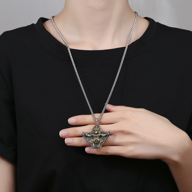 Collar con colgante de cobre protector de pájaro Garuda del Tíbet con piedras de Buda