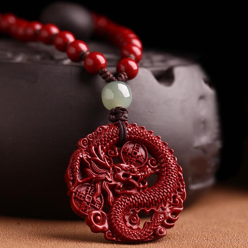 Collar con colgante de piedra de Buda del Año del Dragón, cinabrio natural, jade hetiano, moneda de cobre, para atraer riqueza y fuerza.