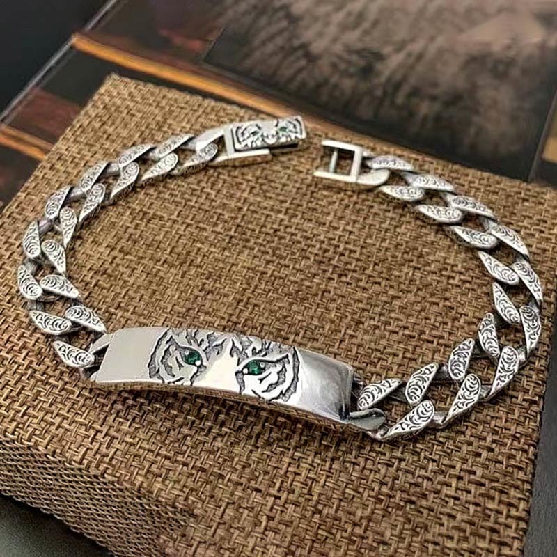 Pulsera de cadena de cobre con diseño floral de la dinastía Tang y piedras de Buda