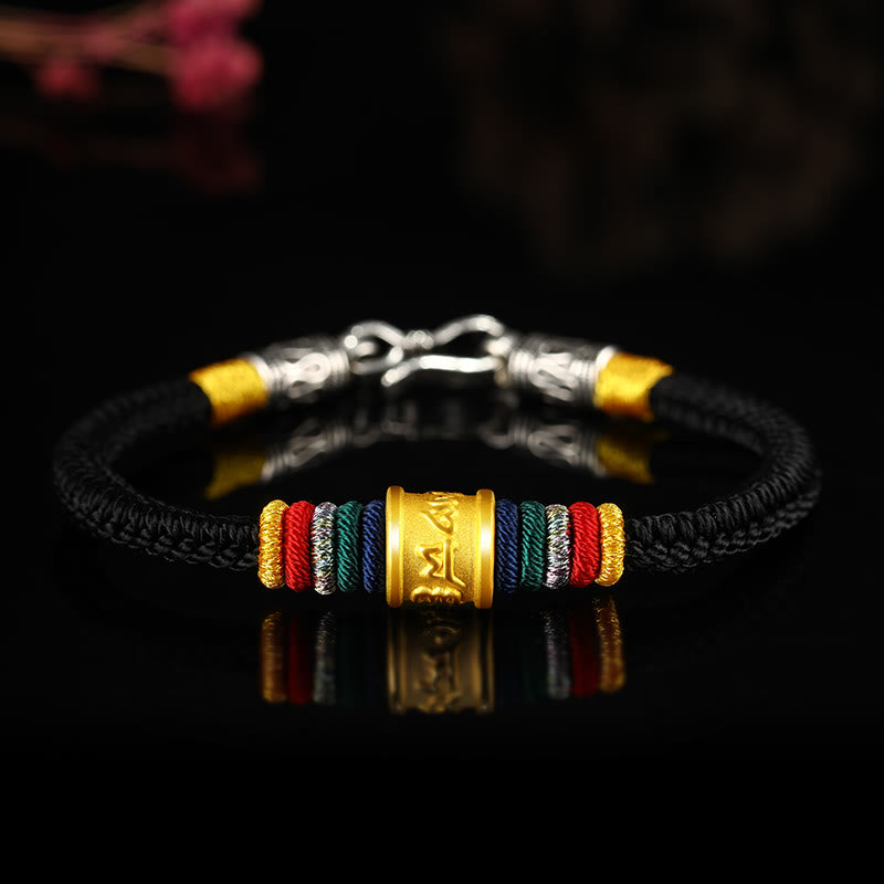 Pulsera de la suerte hecha a mano con ocho hilos y nudo de la paz Om Mani Padme Hum de oro 999 del Tíbet con piedras de Buda