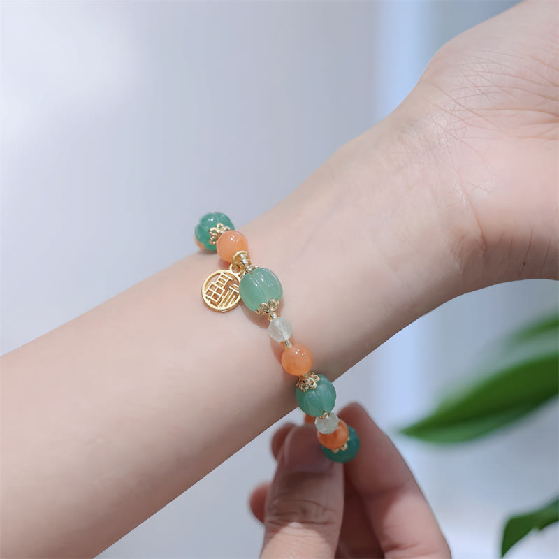 Pulsera de la riqueza con cuentas de calabaza de jade de seda dorada natural y piedras de Buda