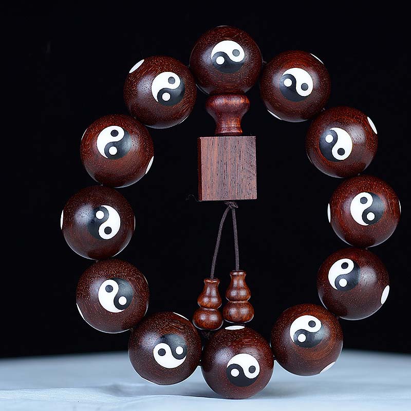Buddha Stones Small Leaf Red Sandalwood Yin Yang Protection Bracelet