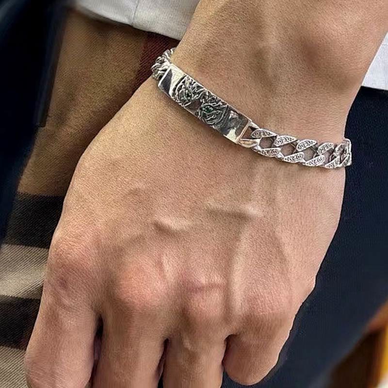 Pulsera de cadena de cobre con diseño floral de la dinastía Tang y piedras de Buda