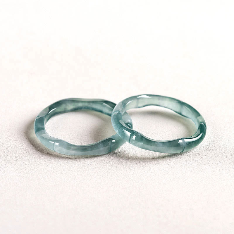Buddha Stones Ring aus natürlichem Jade und Bambus für Wohlstand und Fülle
