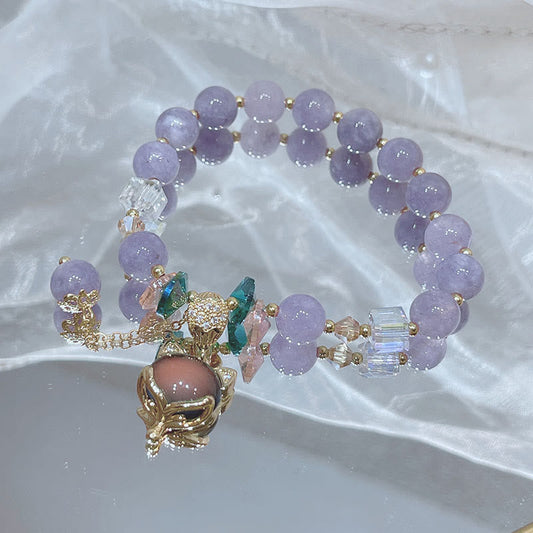 Pulsera de la felicidad con dije de zorro de jade morado natural de Buda