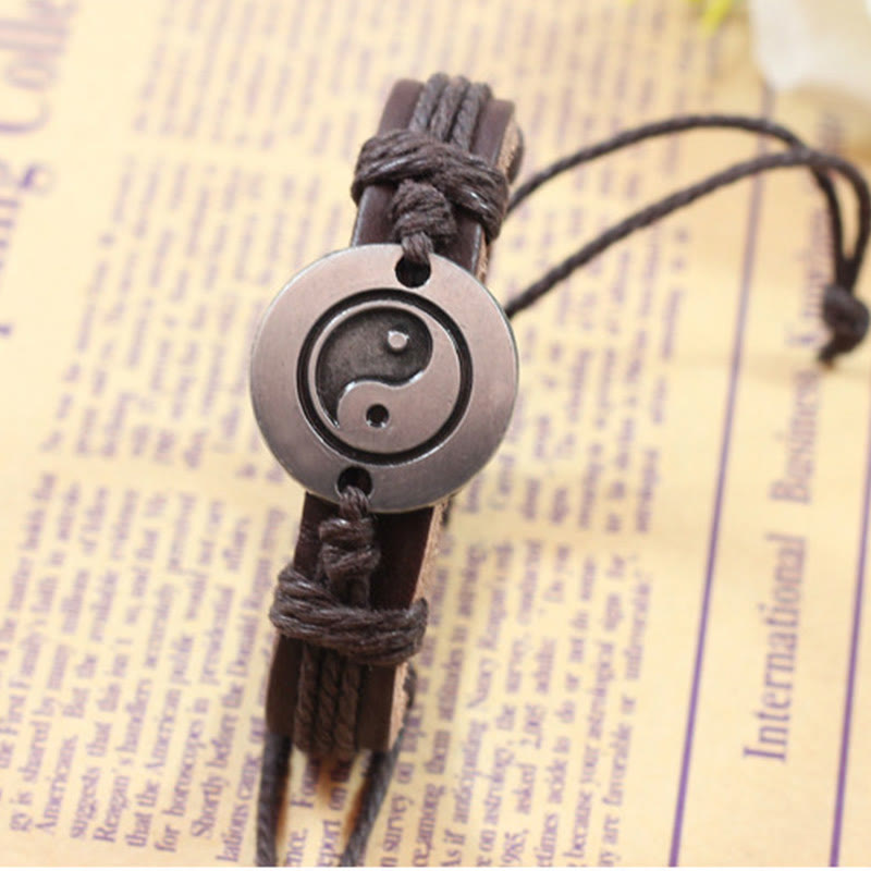 Buddha Stones Retro Yin Yang Leder Harmonie String Armband