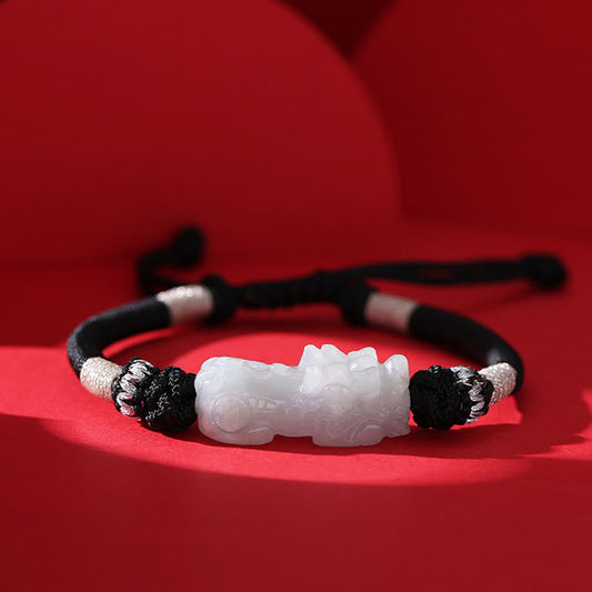 Pulsera trenzada de jade natural PiXiu, hecha a mano con piedras de Buda, para la suerte y la prosperidad