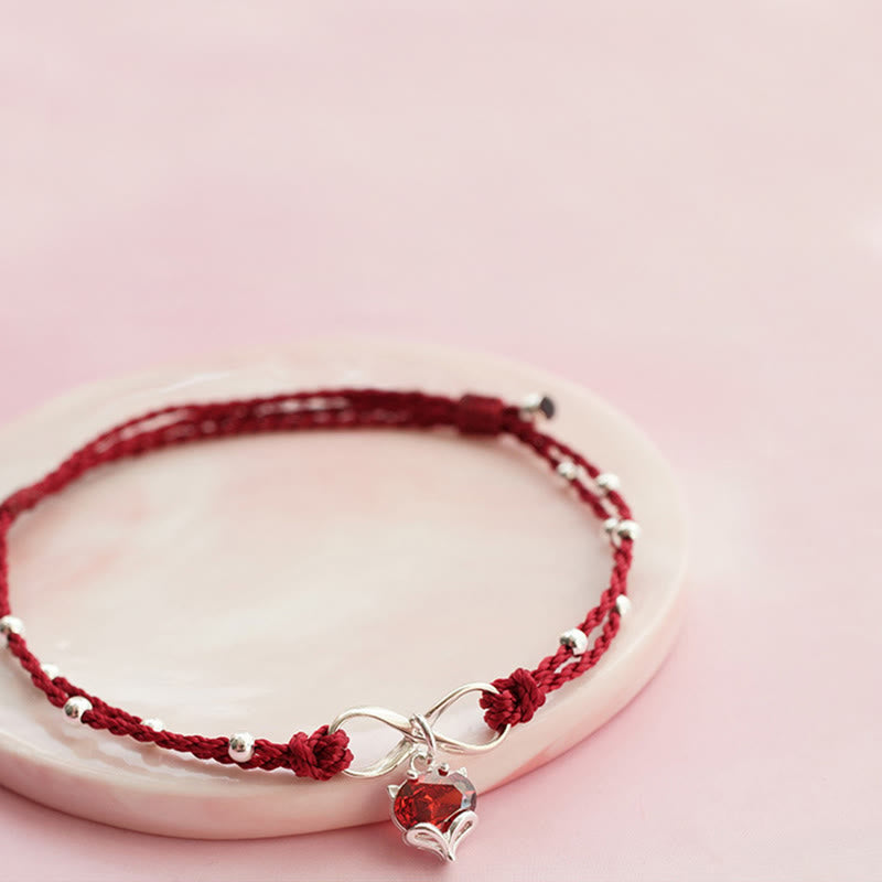 Tobillera con piedras de Buda, corazón de amor, símbolo del infinito, hilo trenzado