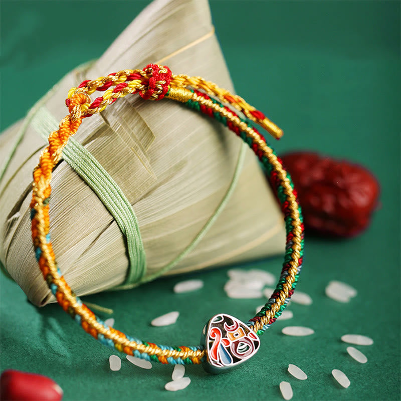 Pulsera multicolor hecha a mano para niños y adultos con piedras de Buda en plata de ley 925 con el Festival del Bote del Dragón, personaje Fu, patrón Zongzi, suerte