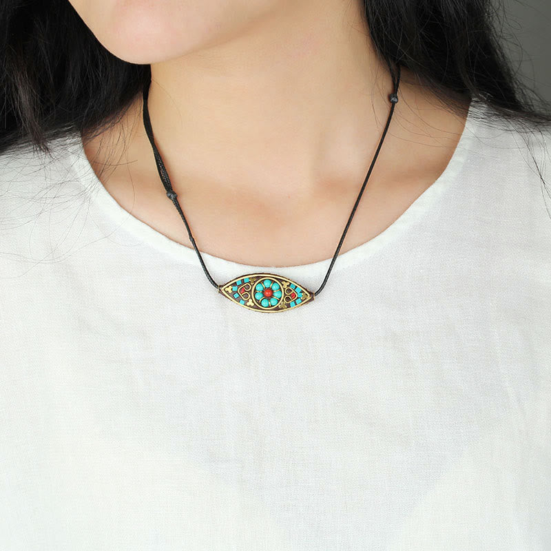 Buddha Stones Tibet Türkis Perle Marquise Muster Schutz Stärke Halskette Anhänger