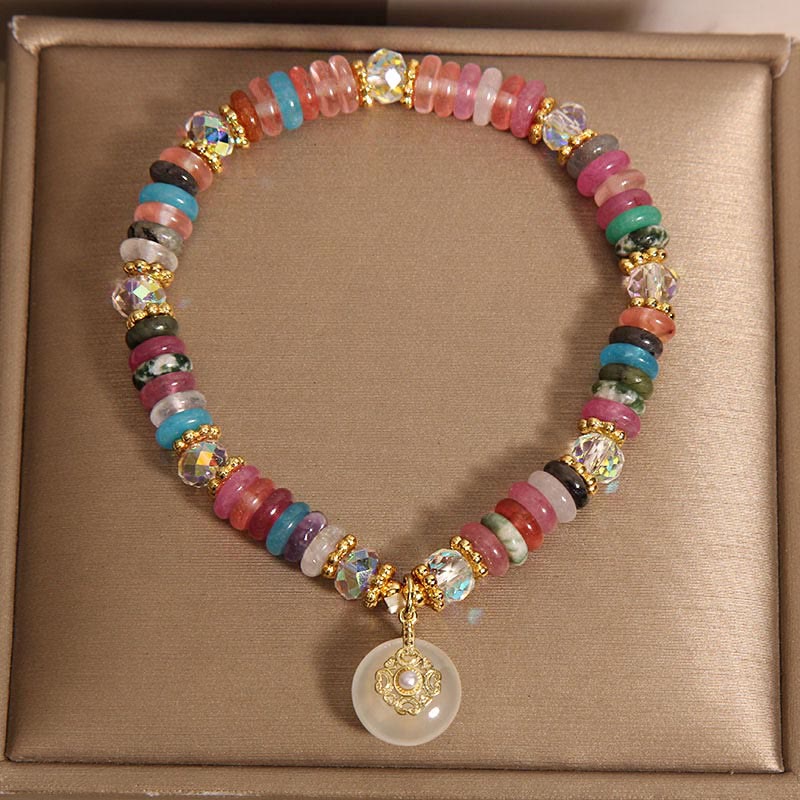 Pulsera auspiciosa con hebilla de paz de varios cristales y piedras de Buda