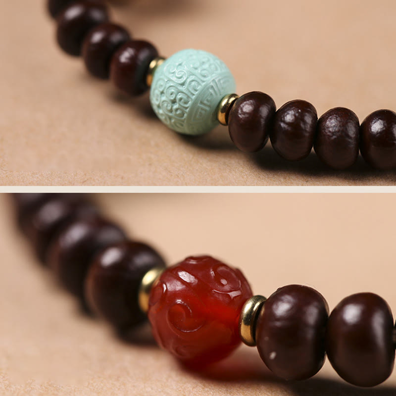 Pulsera de cuentas Dzi de semillas de Bodhi moradas del Tíbet con piedras de Buda naturales, Dios de la Riqueza y la Sabiduría