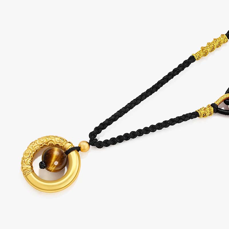 Collar con colgante de piedra de Buda con cuentas de cinabrio redondas de ojo de tigre y protección