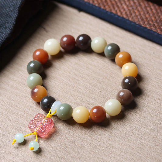 Pulsera de la paz con dije de cristal de Liuli y semillas de Bodhi con degradado multicolor natural de piedras de Buda