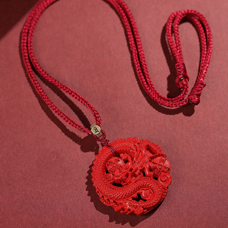 Collar con colgante de moneda de cobre y cinabrio natural de plata de ley 925 con piedras de Buda del Año del Dragón.