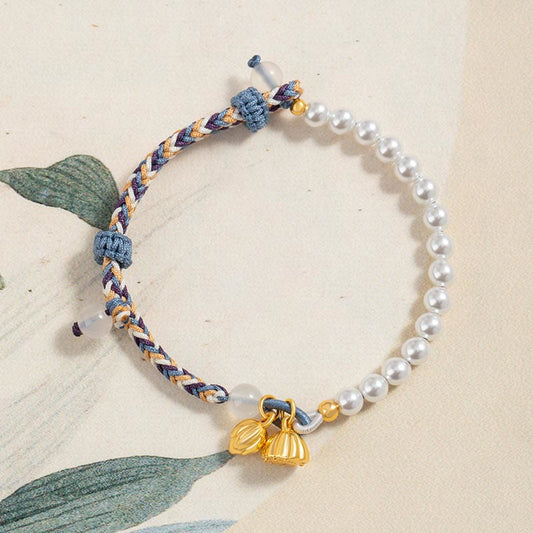 Pulsera de la prosperidad con piedras de Buda, plata de ley 925, perla de loto, cuerda colorida y calcedonia
