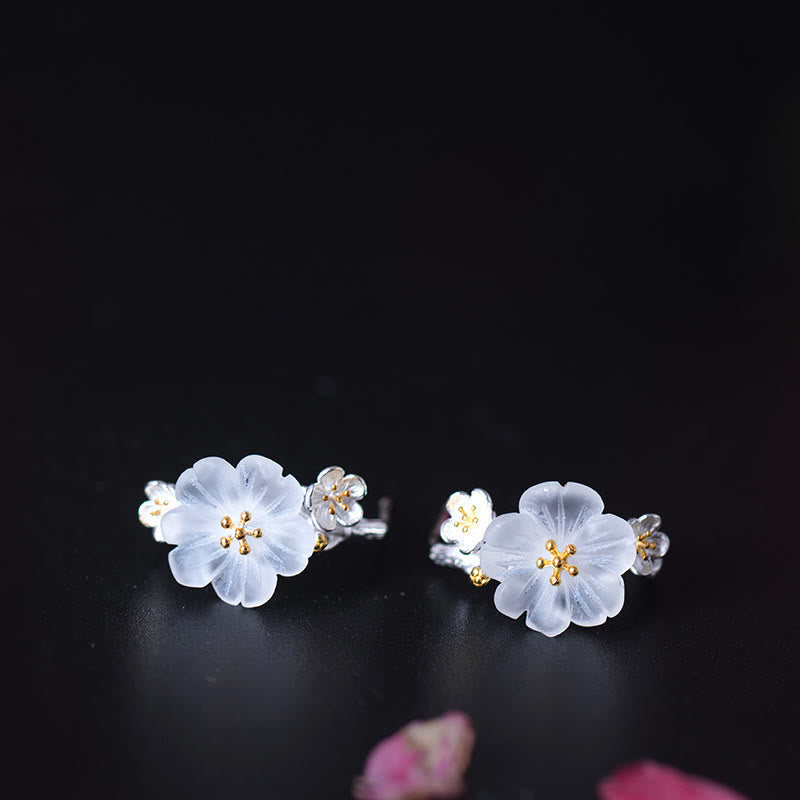 Pendientes de plata de ley 925 con piedras de Buda y flores de ciruelo bendecidas