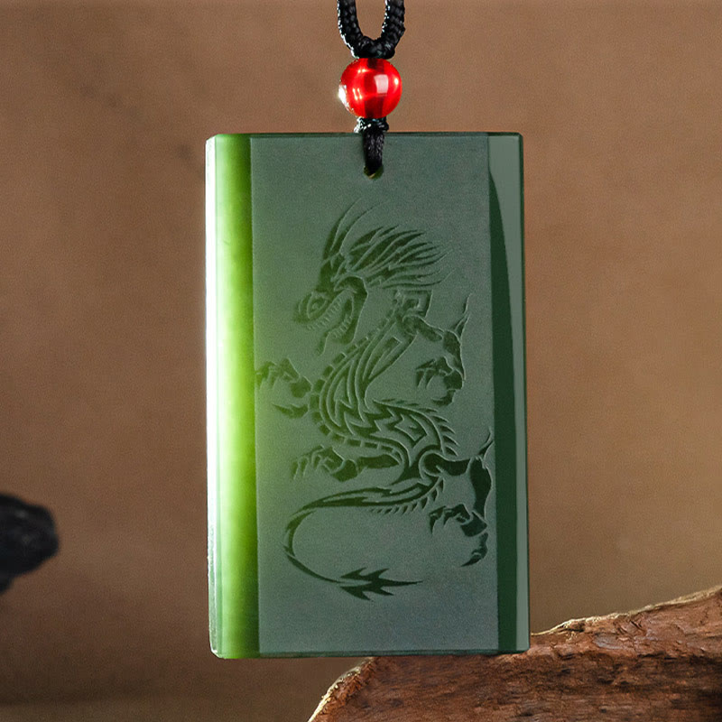 Buddha Stones Hetian Cyan Jade Drachen graviert Erfolg Halskette Anhänger