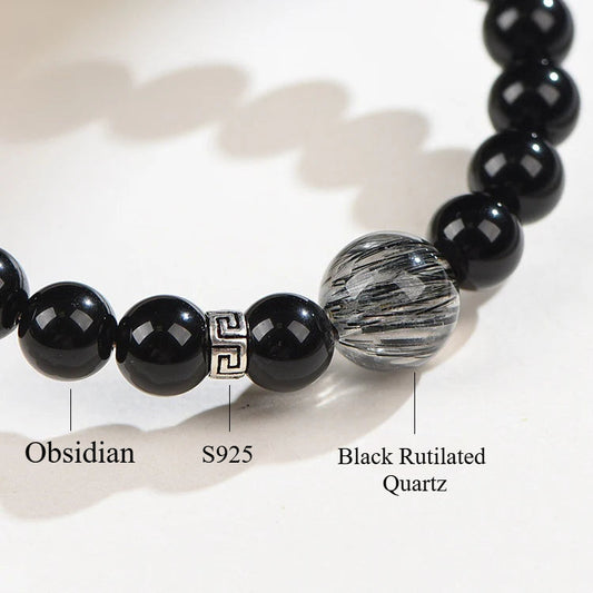 Natural Obsidian Bracelet Handmade Beaded Couple Crystal Jewelry - Touch Bling