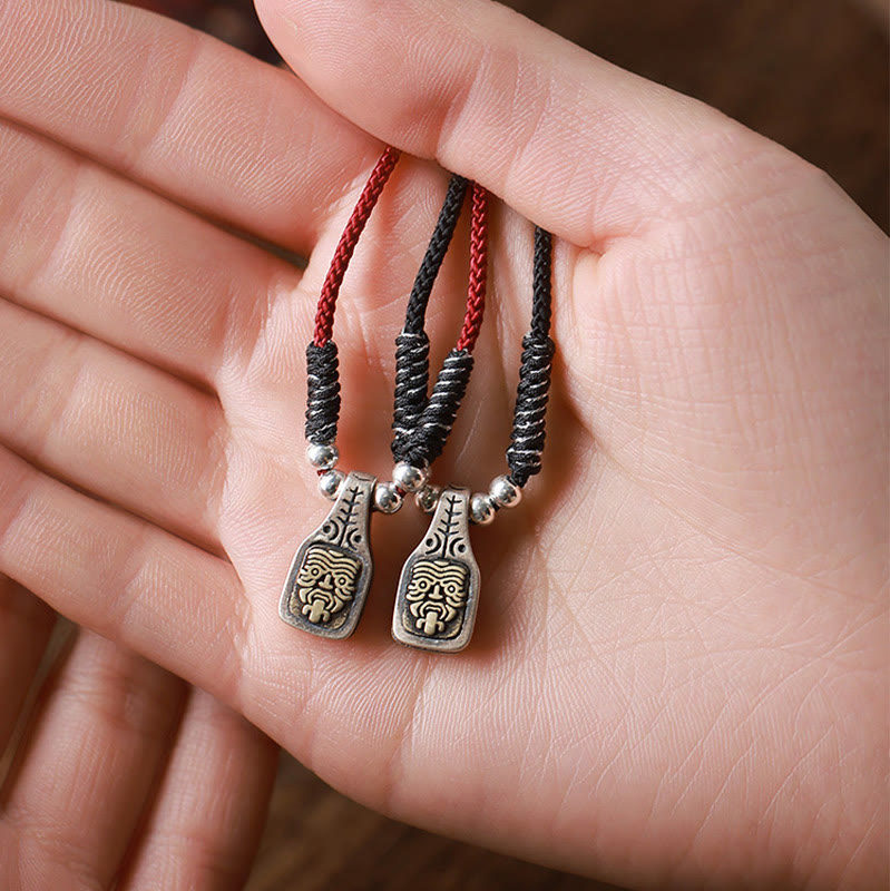 Collar con colgante de cuerda con piedras de Buda tibetanas de plata de ley 925, con la diosa Zakiram de la riqueza y la protección.