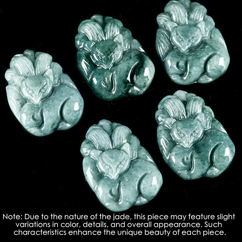 Colgante de prosperidad con zorro de nueve colas grabado en jade verde natural y piedras de Buda