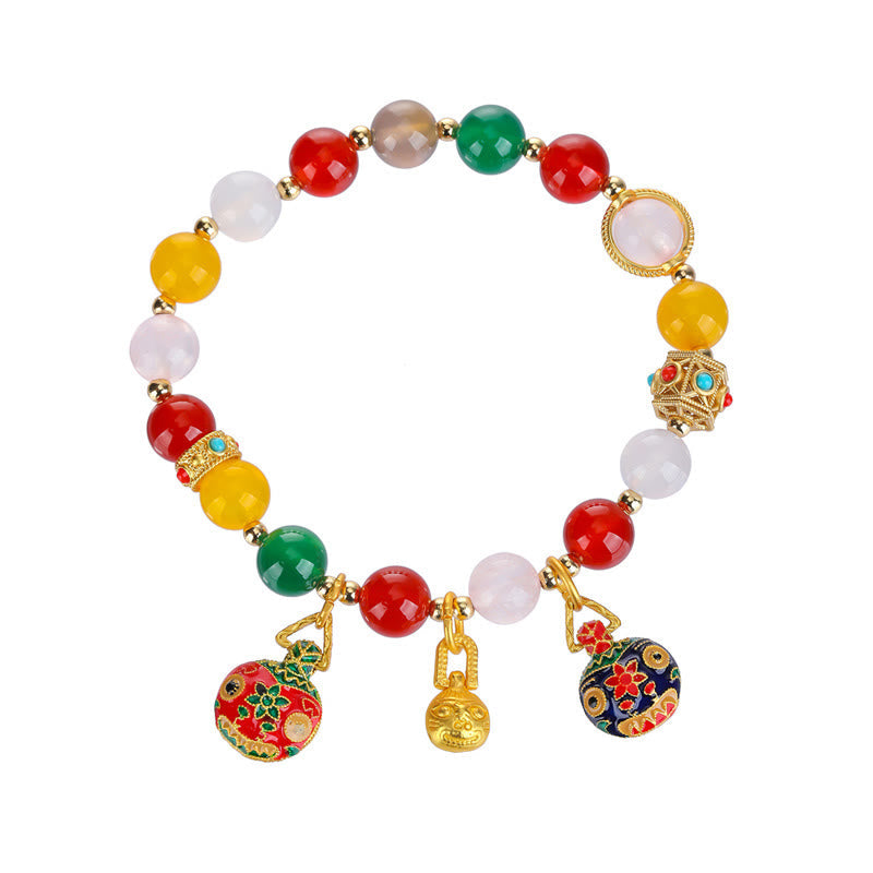 Buddha Stones Gold Swallowing Beast Family Verschiedene Achat Kristall Erfolg Armband