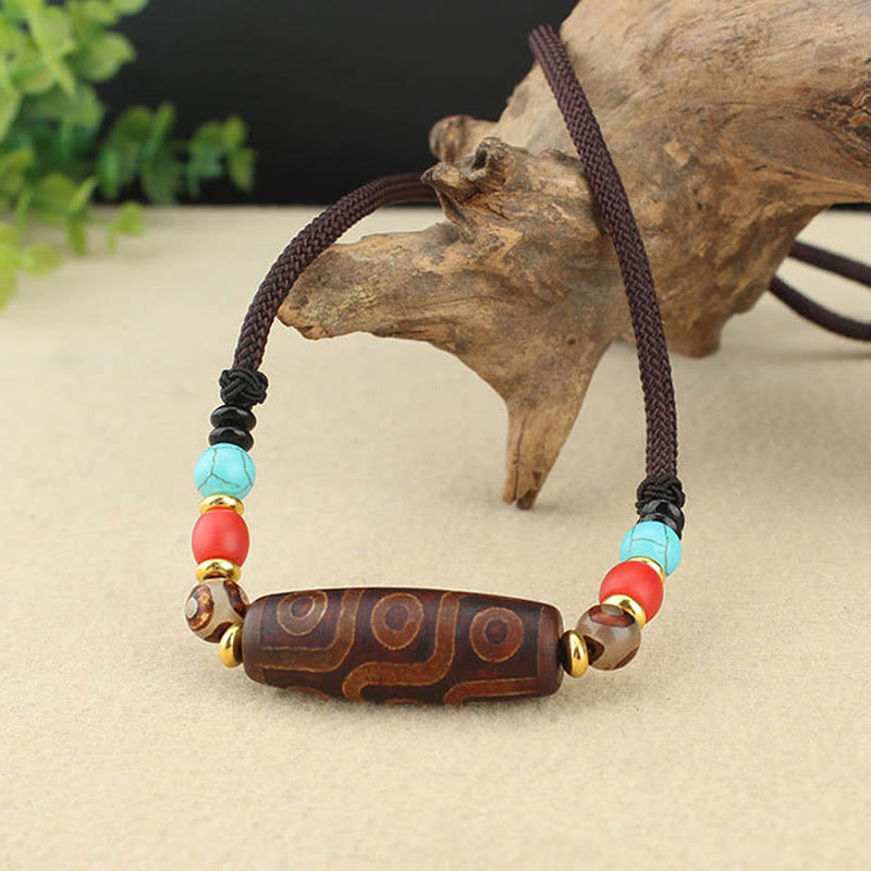Collar con colgante de cadena de protección con cuentas Dzi tibetanas de nueve ojos y cuentas Dzi de tres ojos, piedras de Buda