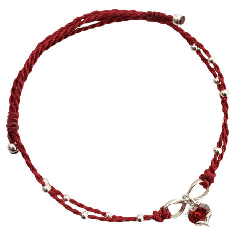 Tobillera con piedras de Buda, corazón de amor, símbolo del infinito, hilo trenzado