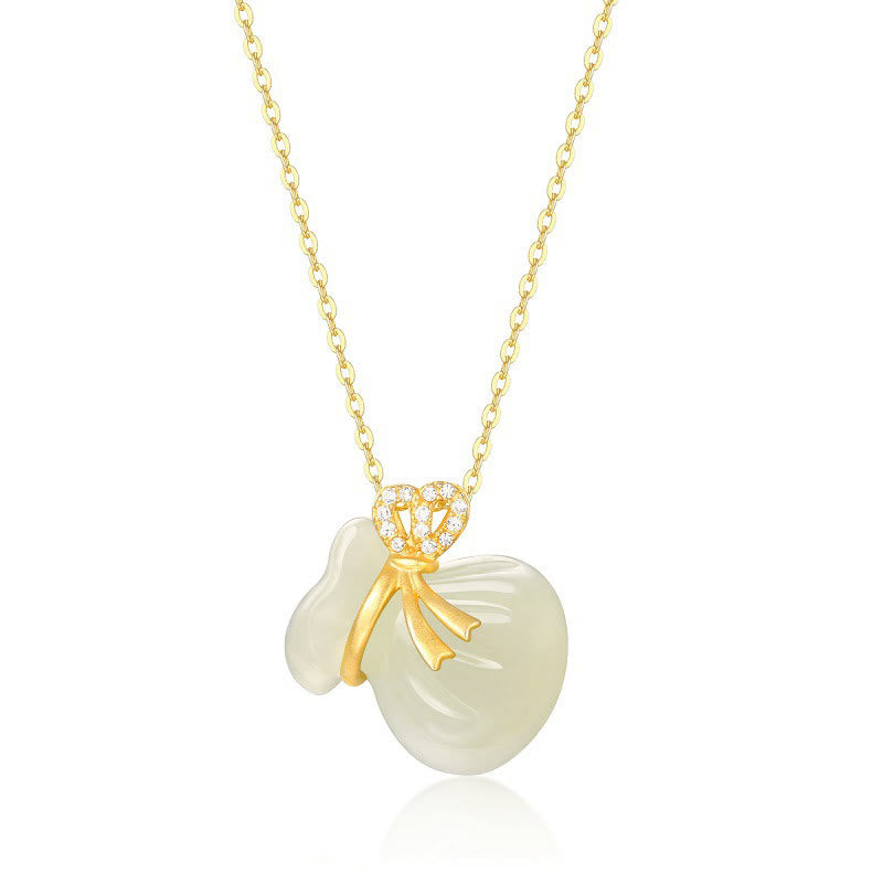Colgante de jade blanco hetiano natural con piedras de Buda y bolsa de dinero de la suerte